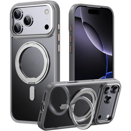 Mobigear Frosted Mag iPhone 17 Pro Max MagSafe Hoesje Hardcase Backcover met Standaard - Grijs