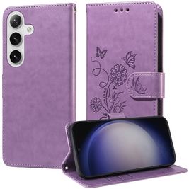 Mobigear Flowers Samsung Galaxy S25 Plus Hoesje Bookcase Portemonnee - Paars
