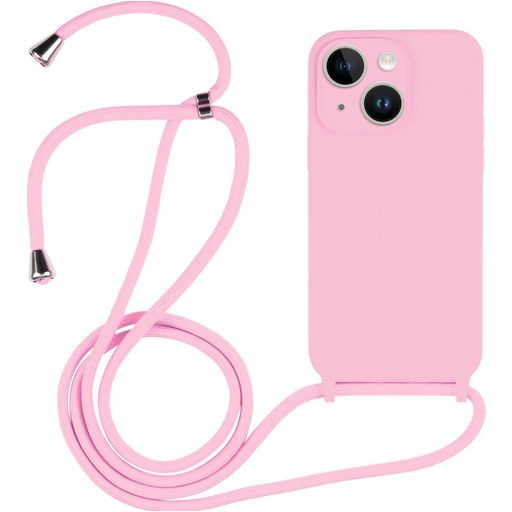 Mobigear Lanyard iPhone 14 Plus Siliconen Hoesje met koord - Roze