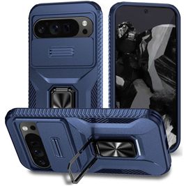 Mobigear Armor Ring Cam Slide Google Pixel 9 Pro XL Hoesje Hardcase Backcover Shockproof met Ringhouder en Camera Slider - Blauw
