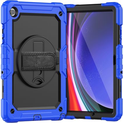 Mobigear SureGrip Xtreme Samsung Galaxy Tab A9 Plus (2023) Hoes Hard Kunststof,Siliconen Backcover + Schouderband + Standaard - Blauw
