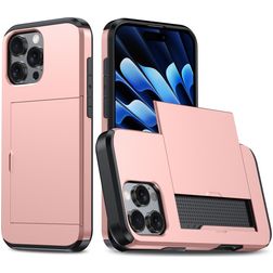 Mobigear Card iPhone 16 Pro Hoesje Hardcase Backcover Shockproof met Pasjeshouder - Roségoud