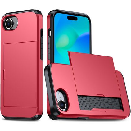 Mobigear Card iPhone 16e Hoesje Hardcase Backcover Shockproof met Pasjeshouder - Rood