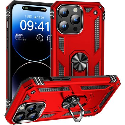 Mobigear Armor Ring iPhone 16 Pro Hoesje Hardcase Backcover Shockproof met Ringhouder - Rood