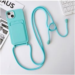 Mobigear Lanyard Card iPhone 15 Siliconen Hoesje met koord en Pasjeshouder - Blauw