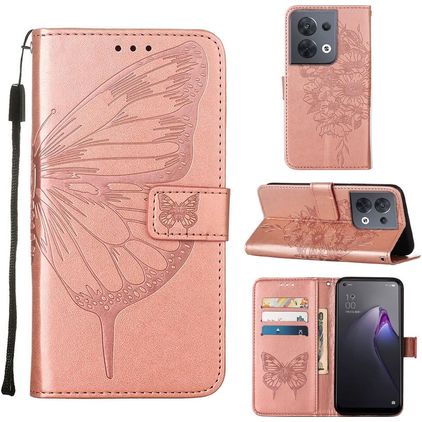 Mobigear Butterfly OPPO Reno 8 5G Hoesje Bookcase Portemonnee - Roségoud