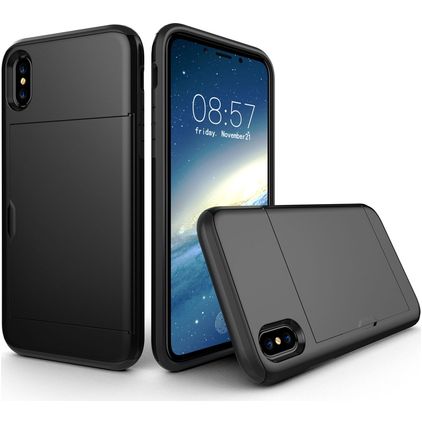 Mobigear Card iPhone XS Hoesje Hardcase Backcover Shockproof met Pasjeshouder - Zwart