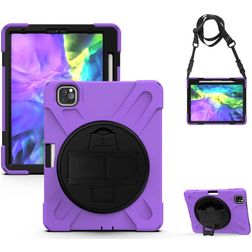 Mobigear SureGrip XGuard iPad Pro 11 Inch (2021) Hoes Hard Kunststof,Siliconen Backcover + Stylus Houder + Schouderband + Standaard - Zwart / Paars