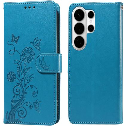 Mobigear Flowers Samsung Galaxy S26 Ultra Hoesje Bookcase Portemonnee - Blauw