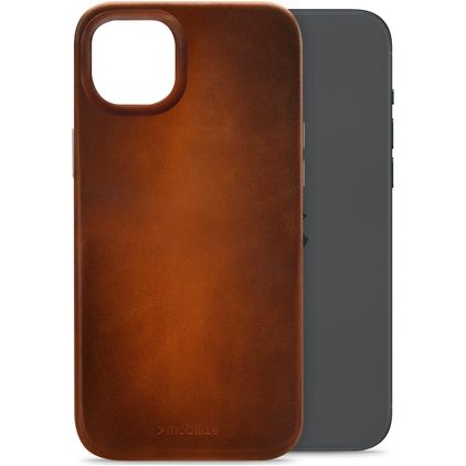 Mobilize Premium iPhone 15 Plus MagSafe Hoesje Echt Leer Backcover - Burned Cognac