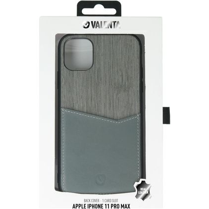 Valenta Card Slot iPhone 11 Pro Max Hoesje Echt Leer Backcover met Pasjeshouder - Grijs