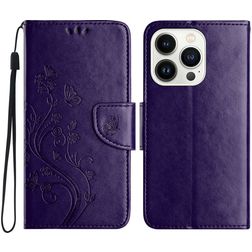 Mobigear Flowers iPhone 16 Pro Max Hoesje Bookcase Portemonnee - Paars