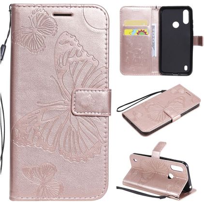 Mobigear Butterfly Motorola Moto E6s (2020) Hoesje Bookcase Portemonnee - Roségoud