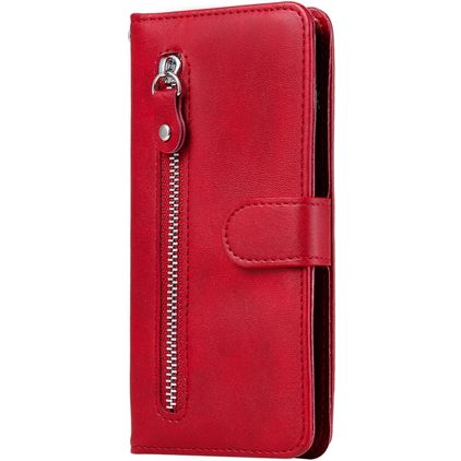 Mobigear Zipper Xiaomi Redmi Note 9 Hoesje Bookcase Portemonnee - Rood