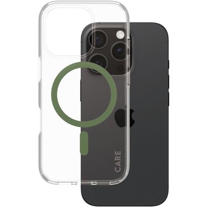 CARE by PanzerGlass Flagship iPhone 16 Pro MagSafe Hoesje Hardcase Backcover - Transparant / Groen