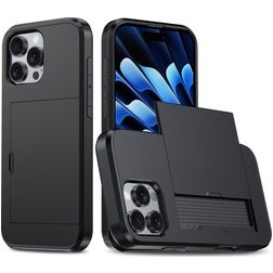 Mobigear Card iPhone 16 Pro Hoesje Hardcase Backcover Shockproof met Pasjeshouder - Zwart