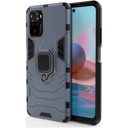 Mobigear Armor Ring Xiaomi Redmi Note 10S Hoesje Hardcase Backcover Shockproof met Ringhouder - Blauw