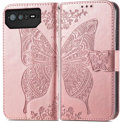 Mobigear Butterfly ASUS ROG Phone 6 Hoesje Bookcase Portemonnee - Roségoud
