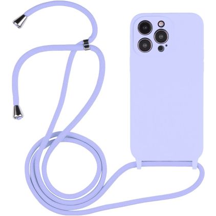 Mobigear Lanyard iPhone 14 Pro Max Siliconen Hoesje met koord - Paars