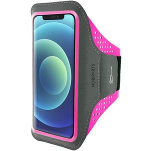 Mobiparts Comfort Fit Telefoonhouder Hardlopen iPhone 12 Mini Sport Hoesje Neopreen Sportarmband - Neon Pink