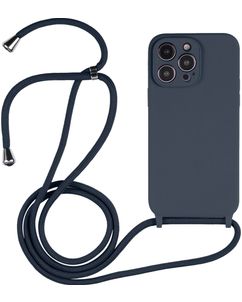 Mobigear Lanyard iPhone 15 Pro Siliconen Hoesje met koord - Donkerblauw