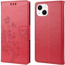 Mobigear Flowers iPhone 14 Hoesje Bookcase Portemonnee - Rood