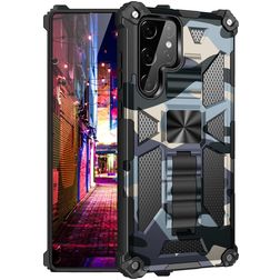 Mobigear Armor Stand Samsung Galaxy S22 Ultra Hoesje Hardcase Backcover Shockproof met Standaard - Blauw