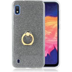 Mobigear Glitter Ring Samsung Galaxy A10 Hoesje Flexibel TPU Backcover met Ringhouder - Zwart