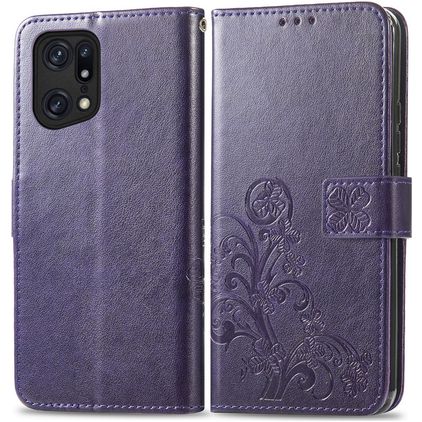 Mobigear Clover OPPO Find X5 Pro Hoesje Bookcase Portemonnee - Paars
