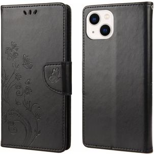 Mobigear Flowers iPhone 14 Hoesje Bookcase Portemonnee - Zwart