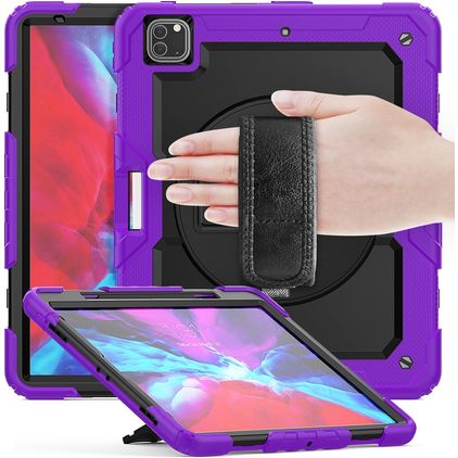Mobigear SureGrip Xtreme iPad Air 13 Inch (2024) Hoes Hard Kunststof,Siliconen Backcover + Stylus Houder + Schouderband + Standaard - Paars