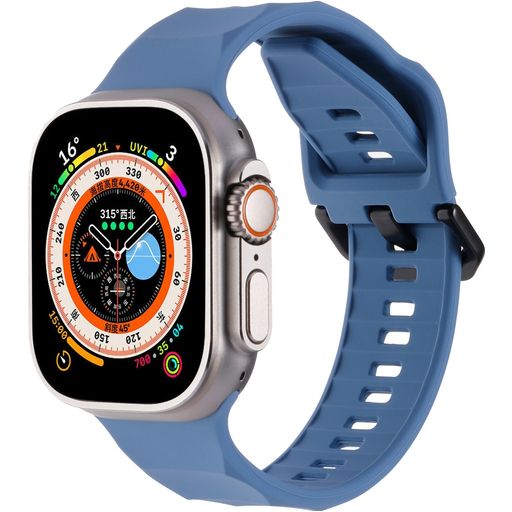 Mobigear Ripple Siliconen Apple Watch Bandje Gespsluiting - 49/46/45/44 mm - Blauw