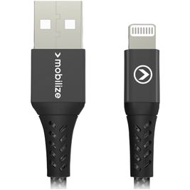 Mobilize Strong Nylon USB-A naar Apple Lightning Kabel MFI 0.2 Meter - Zwart