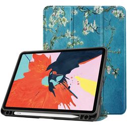 Mobigear Tri-Fold Gel iPad Air 4 (2020) Hoes TPU,Kunstleer Bookcase + Stylus Houder - Amandelbloesem