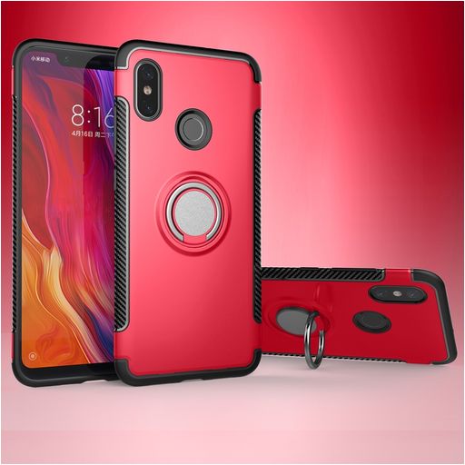 Mobigear Armor Ring Xiaomi Mi 8 Hoesje Hardcase Backcover Shockproof met Ringhouder - Rood