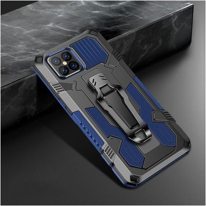 Mobigear Armor Stand iPhone 12 Pro Max Hoesje Hardcase Backcover Shockproof met Standaard - Zwart / Blauw