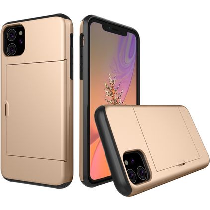 Mobigear Card iPhone 11 Hoesje Hardcase Backcover Shockproof met Pasjeshouder - Goud