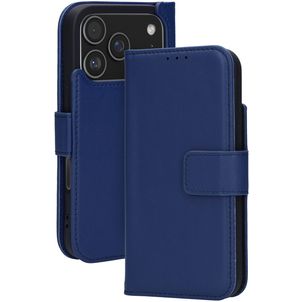 Mobiparts Wallet iPhone 17 Pro MagSafe Hoesje Echt Leer Bookcase Portemonnee - Blauw