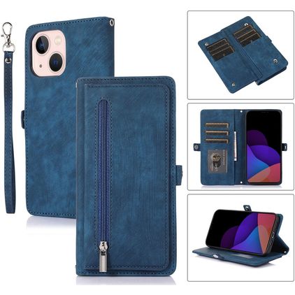 Mobigear Zipper iPhone 14 Hoesje Bookcase Portemonnee - Blauw