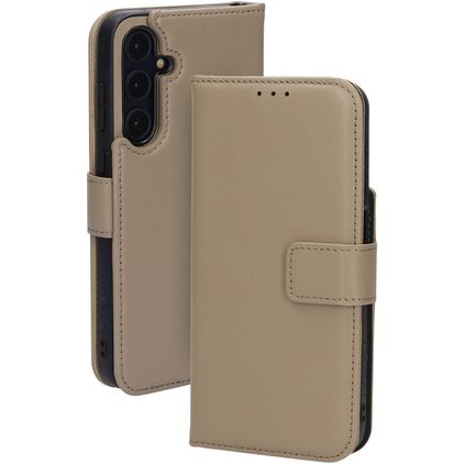 Mobiparts Samsung Galaxy A55 Hoesje Echt Leer Bookcase Portemonnee - Taupe