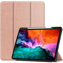 Mobigear Tri-Fold Gel iPad Pro 12.9 Inch (2022) Hoes TPU,Kunstleer Bookcase + Stylus Houder - Roségoud