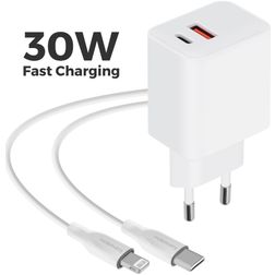Mobiparts Wall Charger Dual USB / USB-C USB-C 1 Meter Power Delivery 30W 3A - Wit