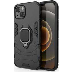 Mobigear Armor Ring iPhone 13 Hoesje Hardcase Backcover Shockproof met Ringhouder - Zwart