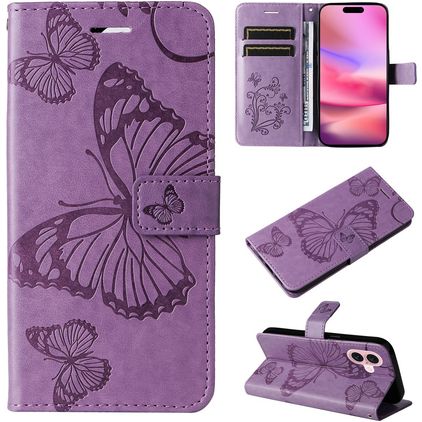 Mobigear Butterfly iPhone 16 Hoesje Bookcase Portemonnee - Paars