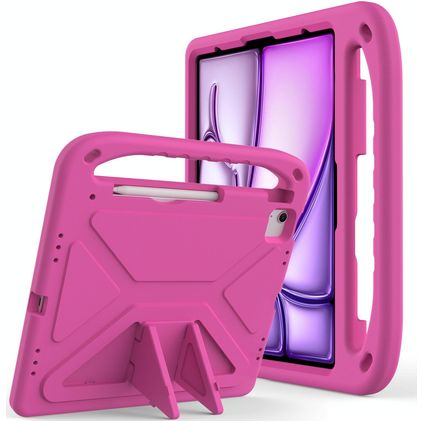 Mobigear AeroArmor iPad Air 13 Inch (2024) Kinder Tablethoes met Handvat + Stylus Houder - Rood