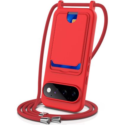 Mobigear Lanyard Card Google Pixel 11 Pro Siliconen Hoesje met koord en Pasjeshouder - Rood