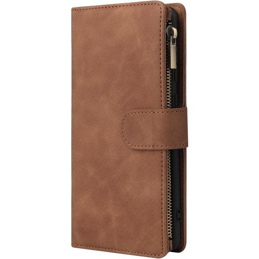 Mobigear Zipper Samsung Galaxy A71 Hoesje Bookcase Portemonnee - Bruin