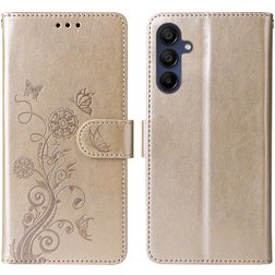 Mobigear Flowers Samsung Galaxy A17 Hoesje Bookcase Portemonnee - Goud