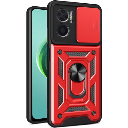 Mobigear Armor Ring Cam Slide Xiaomi Redmi 10 5G Hoesje Hardcase Backcover Shockproof met Ringhouder en Camera Slider - Rood