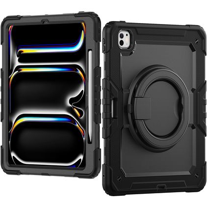 Mobilize Rotating Defender iPad Pro 13 Inch (2025) Hoes Hard Kunststof,Siliconen Backcover + Schouderband + Standaard - Zwart